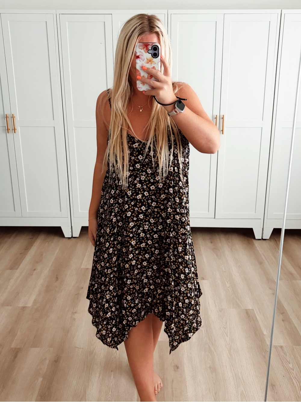 Black yellow and red floral midi dress